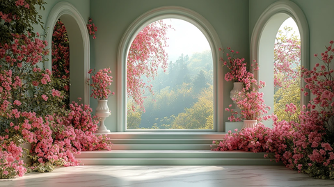 拱形背景楼梯花艺