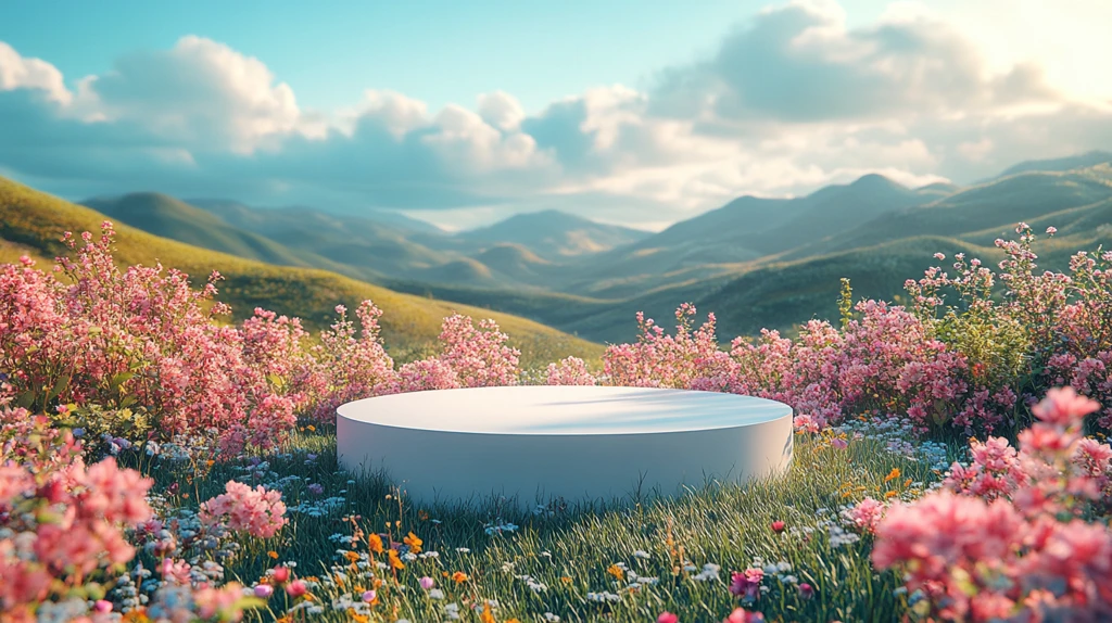 圆形桌台与花海