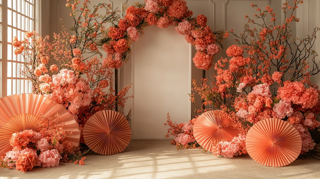 花拱门与纸扇装饰