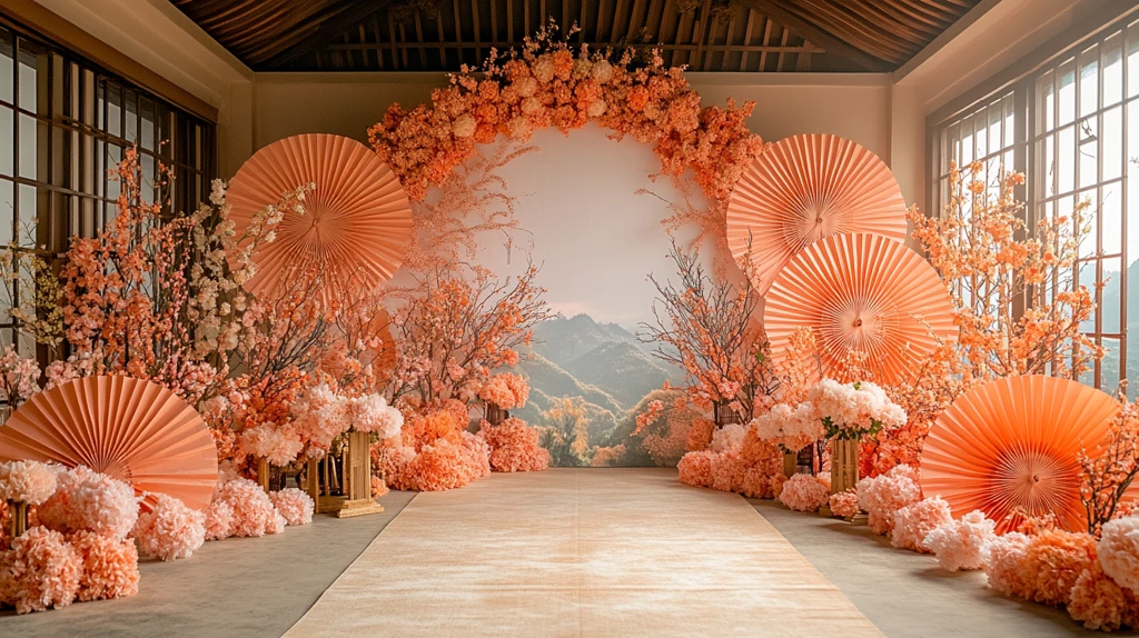 花拱门与纸扇装饰