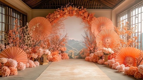 花拱门与纸扇装饰