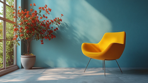 婴儿蓝背景与黄色椅子