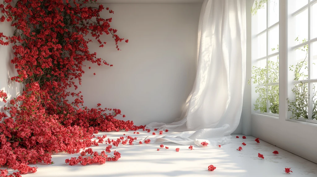 红花房间与粉色窗帘