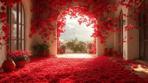 红花房间与粉色窗帘