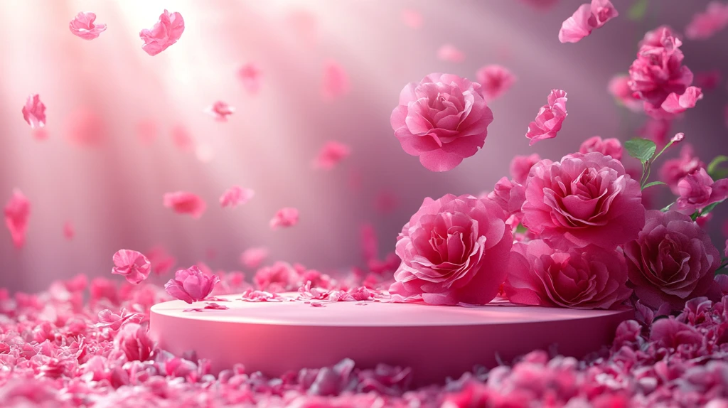 深粉渐变玫瑰背景展示台