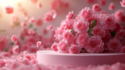 深粉渐变玫瑰背景展示台