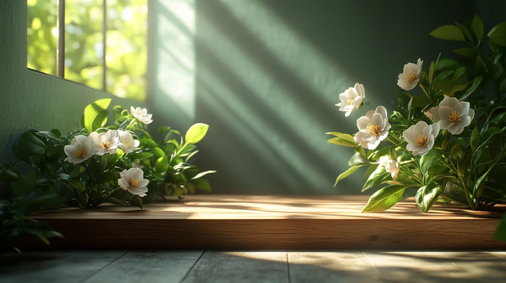 水泥地板上的木制展示台