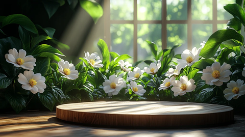 水泥地板上的木制展示台