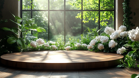 水泥地板上的木制展示台