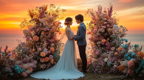 夕阳下交换戒指