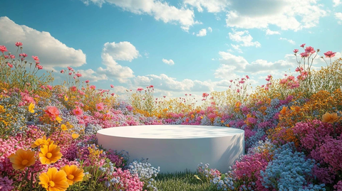 白色讲台与野花草地