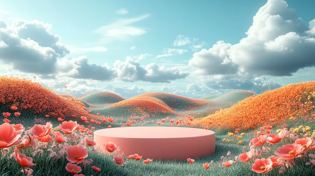 春绿山丘与花朵