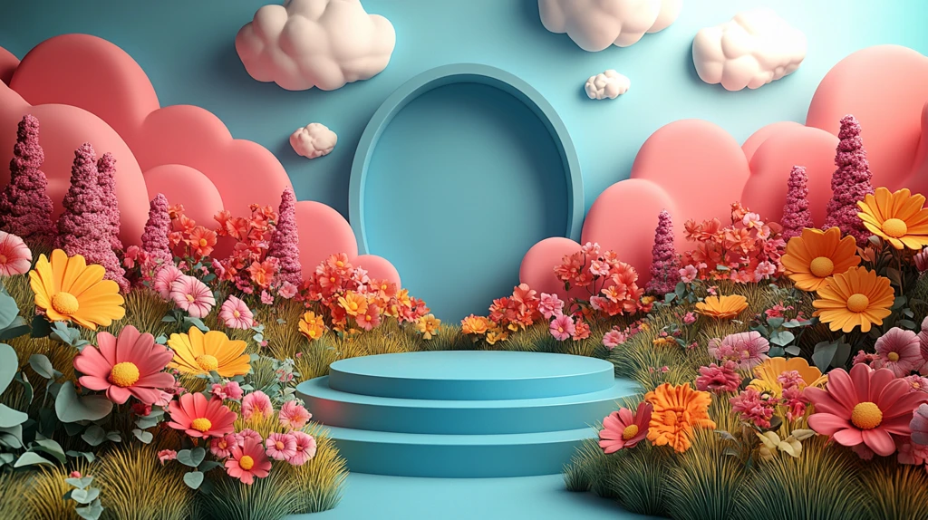 春绿山丘与花朵