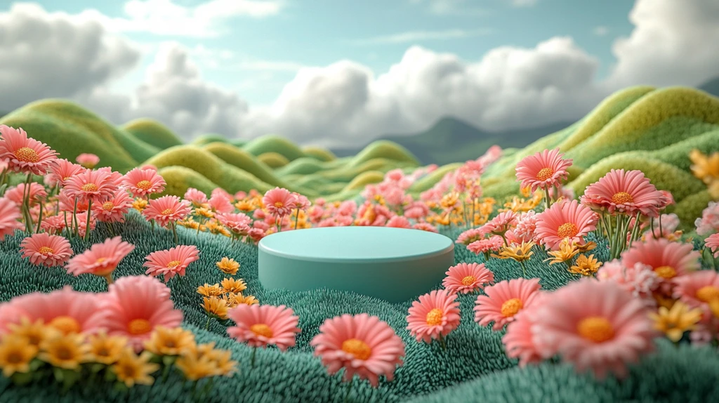 春绿山丘与花朵