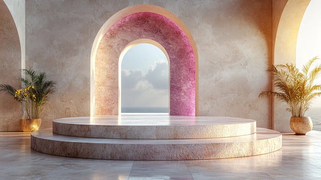 3D渲染米色讲台带紫色