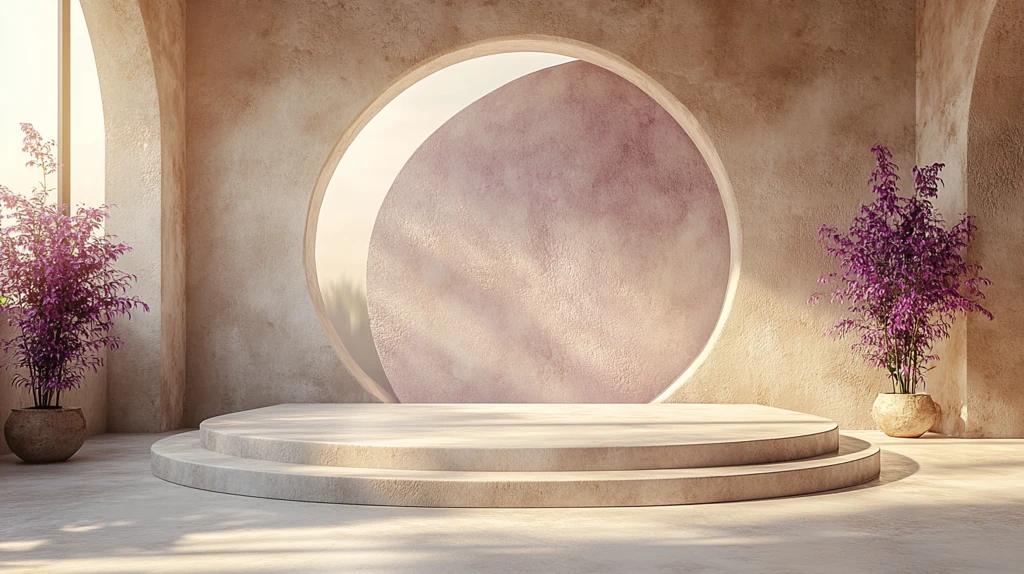 3D渲染米色讲台带紫色