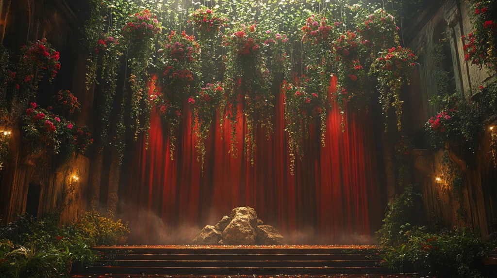 悬挂花卉与艺术装置舞台