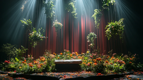 悬挂花卉与艺术装置舞台