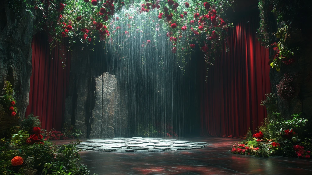 悬挂花卉与艺术装置舞台