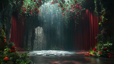 悬挂花卉与艺术装置舞台