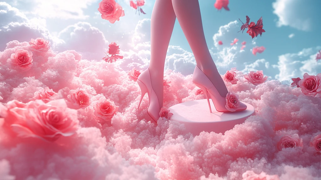 粉色云朵与玫瑰