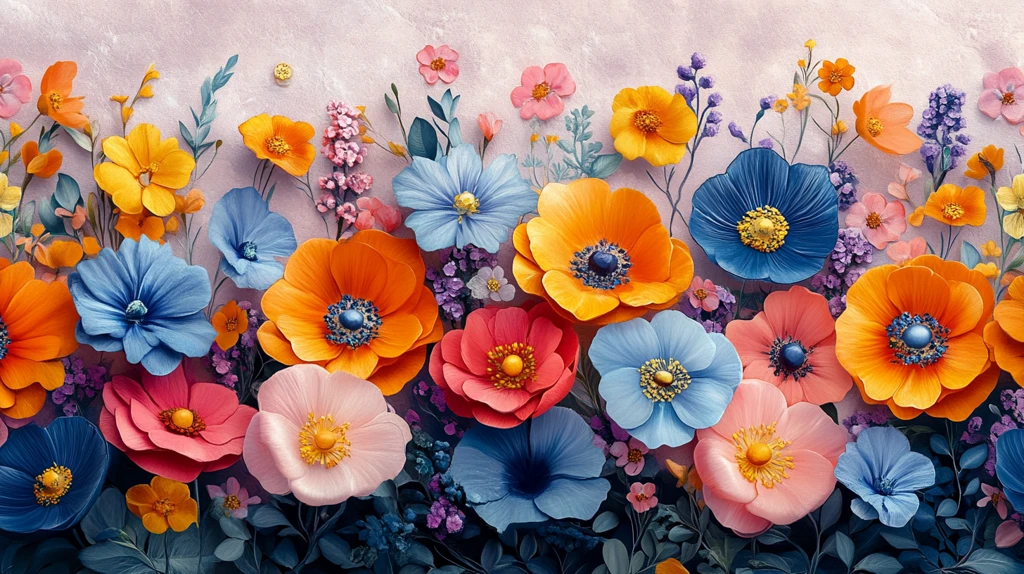 简单2D彩色花卉图案