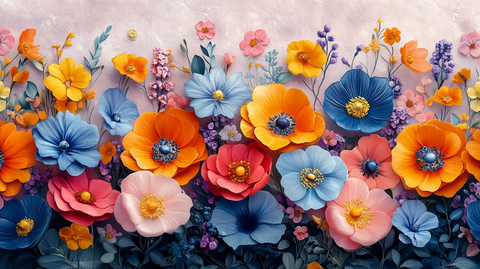 简单2D彩色花卉图案