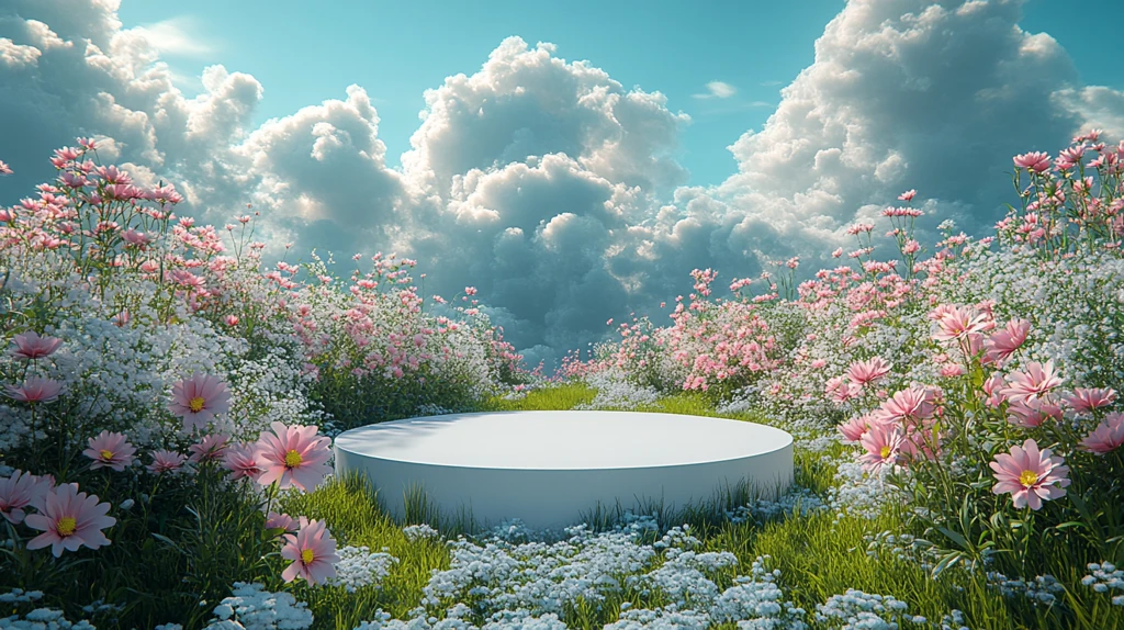 圆形花坛与蓝天白云