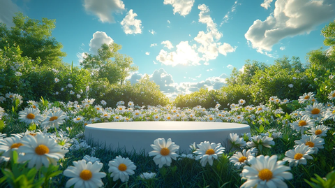 圆形花坛与蓝天白云