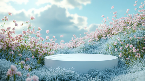 圆形花坛与蓝天白云