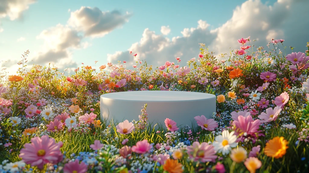 圆形花坛与蓝天白云