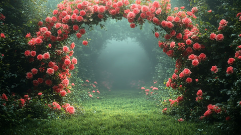 玫瑰拱门与绿草