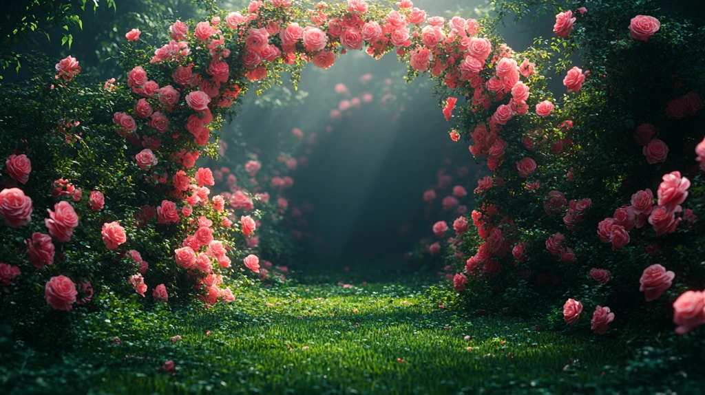 玫瑰拱门与绿草