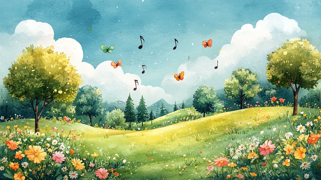 卡通草地音乐音符