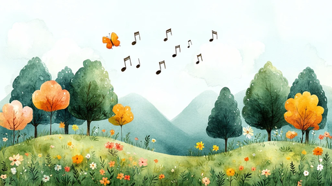 卡通草地音乐音符