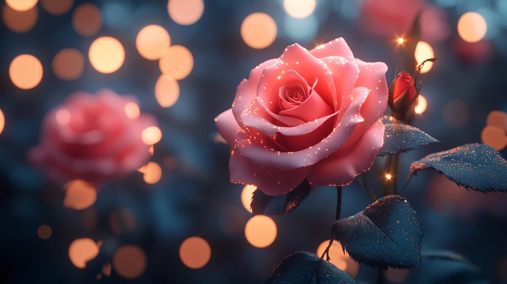 魔法玫瑰花园与灯光