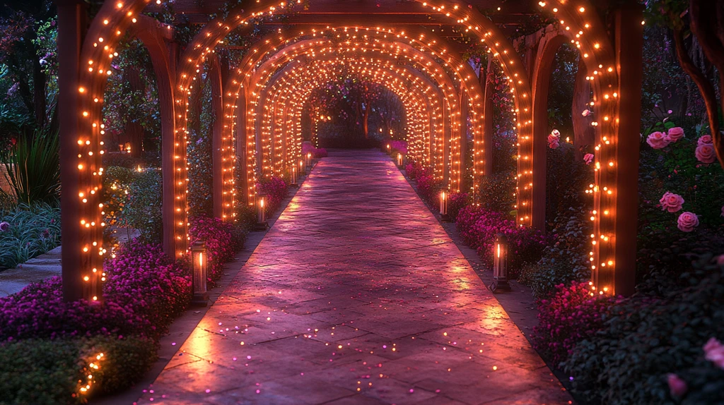 魔法玫瑰花园与灯光