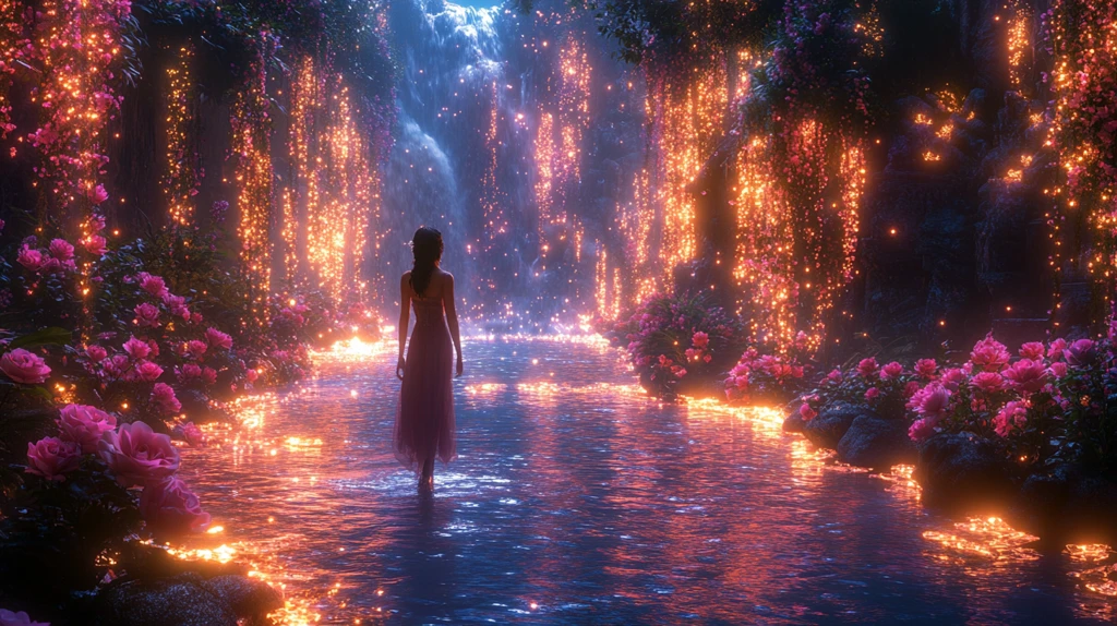 魔法玫瑰花园与灯光