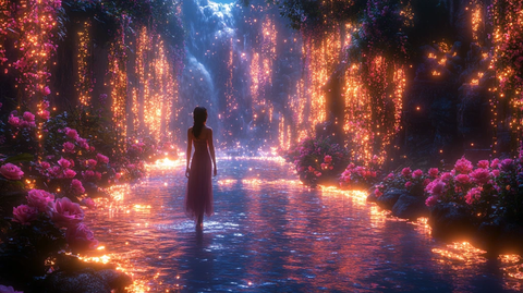 魔法玫瑰花园与灯光