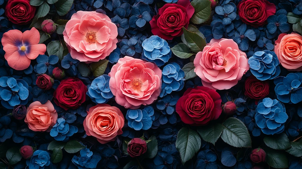 玫瑰与蓝紫色背景