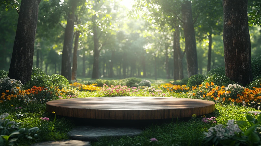圆形木制舞台与森林背景