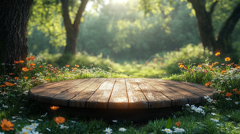 圆形木制舞台与森林背景