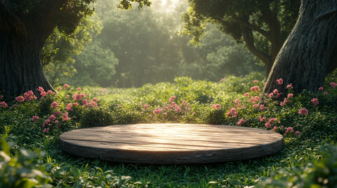 圆形木制舞台与森林背景