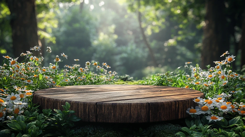 圆形木制舞台与森林背景