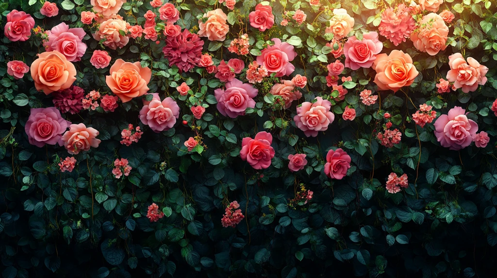 玫瑰与木槿花墙装饰