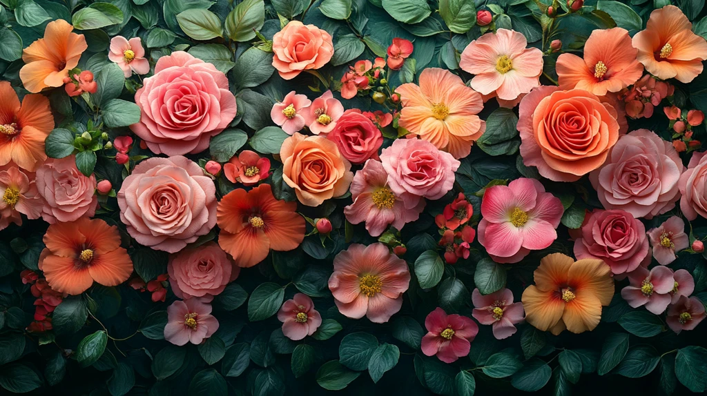 玫瑰与木槿花墙装饰