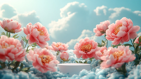 白色讲台与粉色牡丹