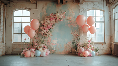 花拱窗边摄影背景