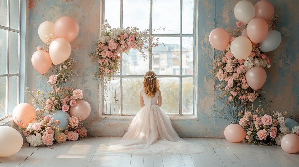 花拱窗边摄影背景