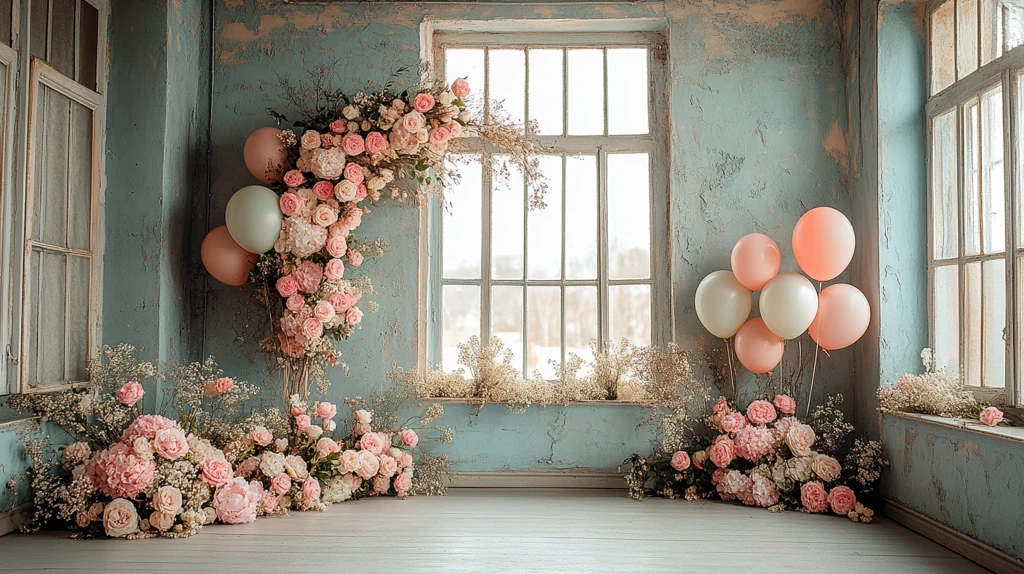 花拱窗边摄影背景